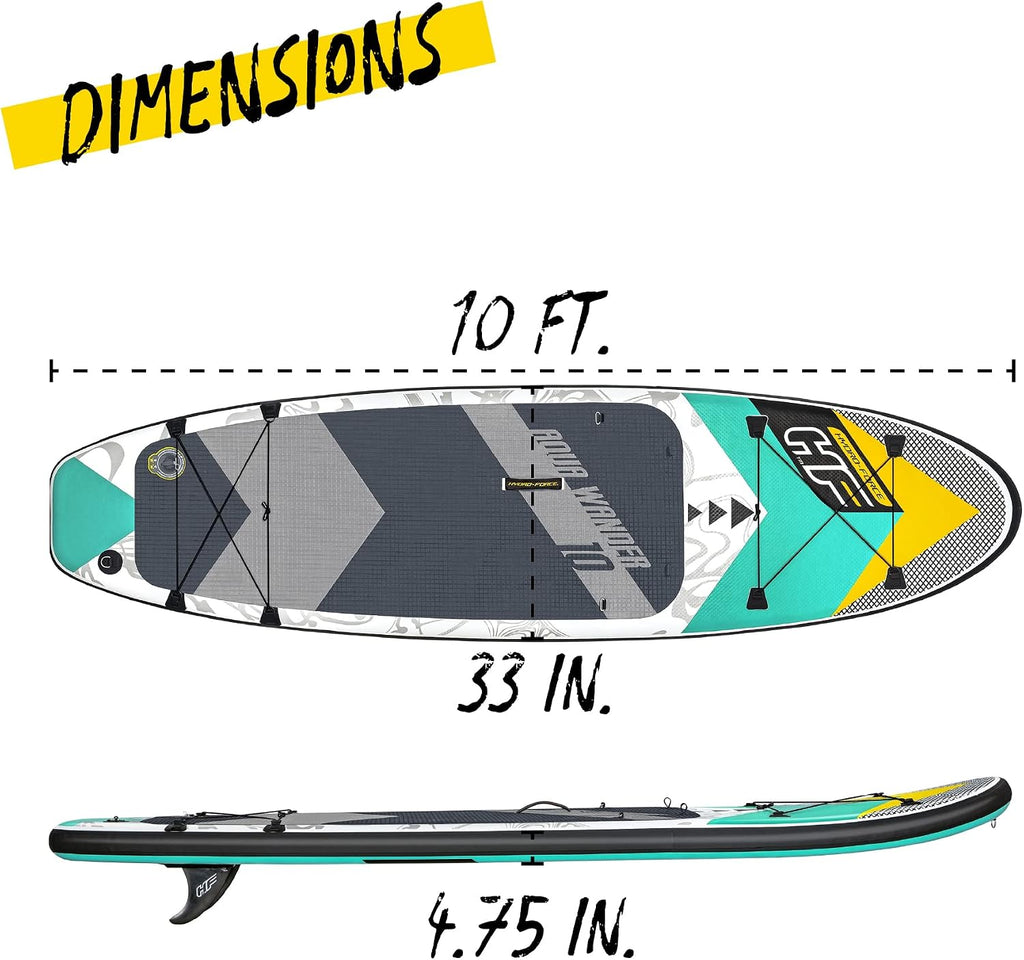Hydro-Force Inflatable Stand Up Paddle Board | Complete Set with Kayak Conversion Kit with Hand Pump, Backpack, Leash, Fin, Paddle, 10FT, Aqua Wander
