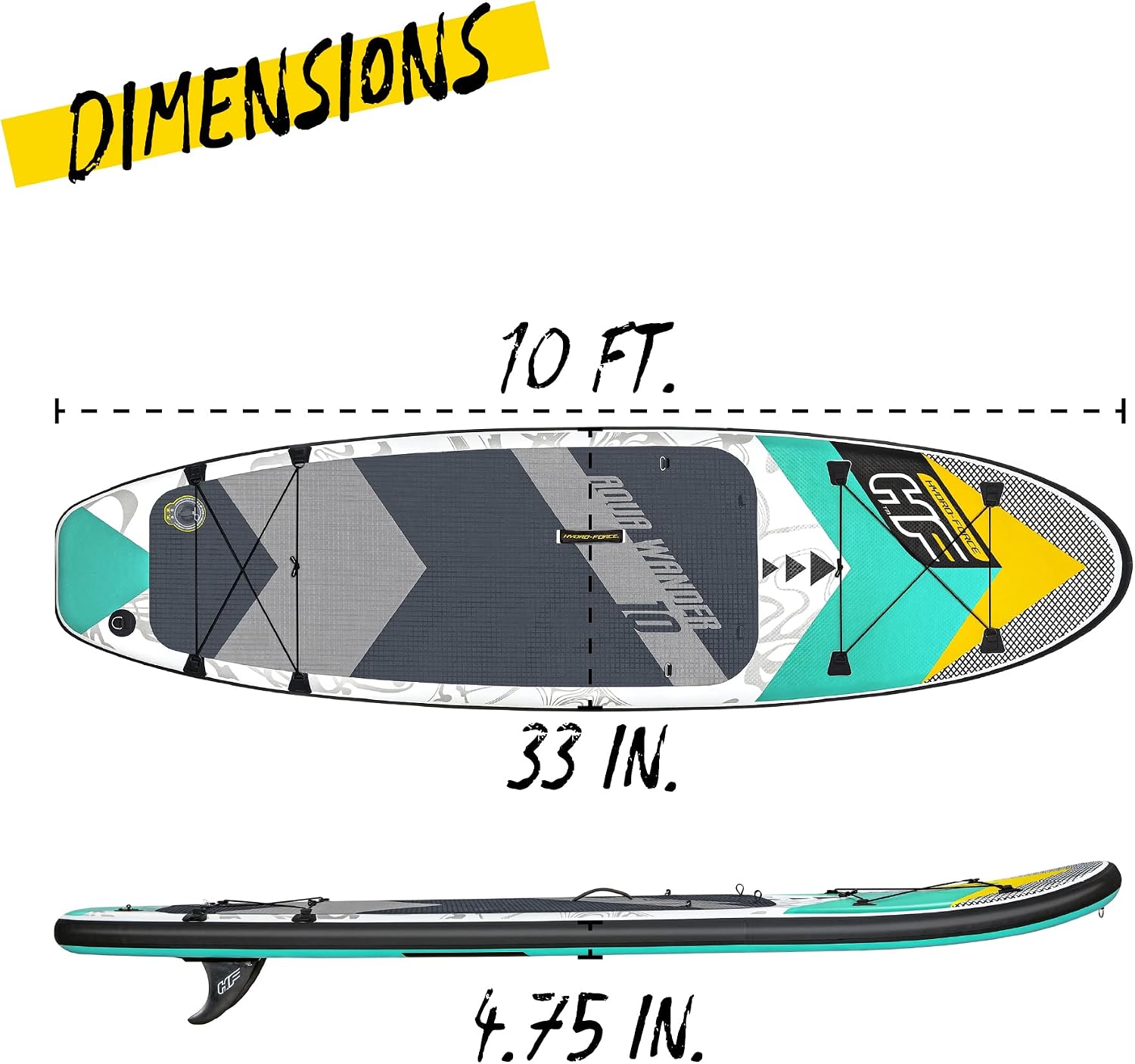Hydro-Force Inflatable Stand Up Paddle Board | Complete Set with Kayak Conversion Kit with Hand Pump, Backpack, Leash, Fin, Paddle, 10FT, Aqua Wander