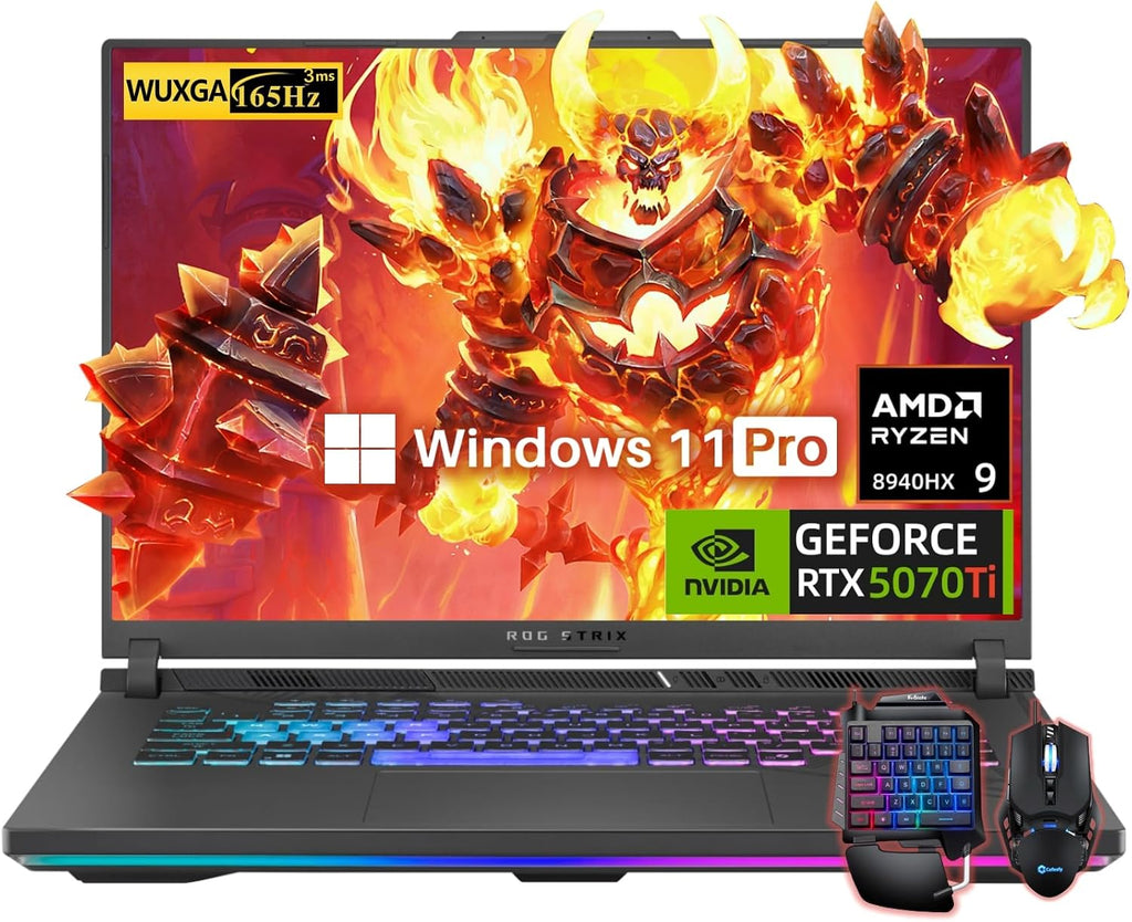 ASUS ROG Strix G16 (2025) Gaming Laptop, NVIDIA RTX 5070Ti 12GB GDDR7, AMD Ryzen 9 8940HX (16 Cores, 32 Threads, Turbo 5.3GHz), 16' WUXGA FHD 165Hz 3ms Display, 64GB DDR5, 2TB SSD, Windows 11 Pro