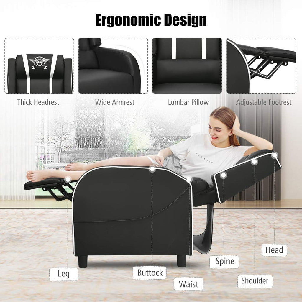 GORELAX Modern Massage Gaming Recliner Chair, PU Leather Home Theater Recliner Chairs w/Footrest and Massage, Racing Style Sofa Chair for Living Bedroom Gaming Room