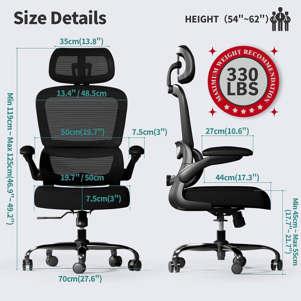TRALT Office Chair Ergonomic Desk Chair, 330 LBS Home Mesh Office Desk Chairs with Wheels, Comfortable Gaming Chairs Black, Pack of 2