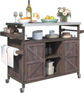 LUMISOL Outdoor Grill Cart with Stainless Steel Top, Farmhouse Rolling Bar Cart & Storage Cabinet with Spice & Towel Rack, Outdoor Solid Wood Kitchen Island with Internal Storage Rack, Dark Brown