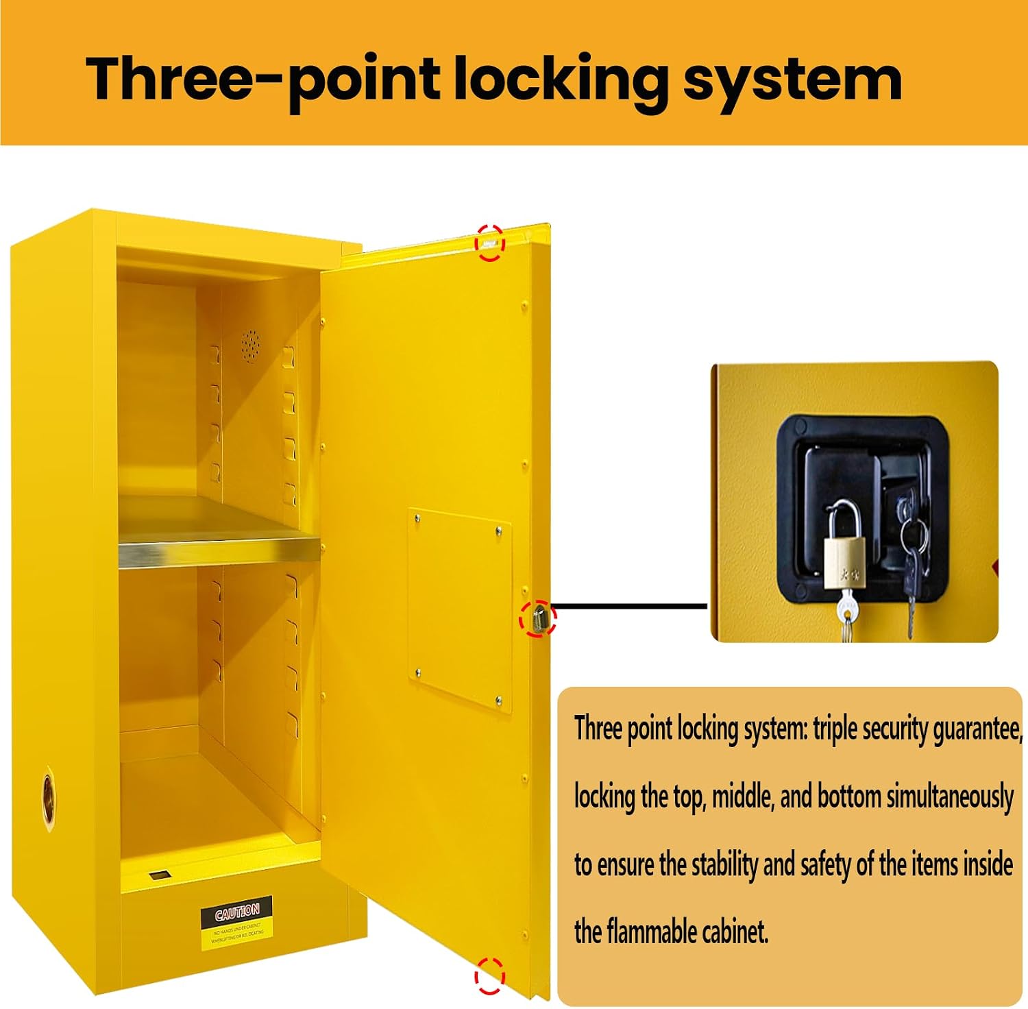 159 Gal Flammable Storage Cabinet with 3-Point Locking System and Adjustable Galvanized Shelves for Industrial Laboratories, Warehouses, Fire Resistant Metal Storage Cabinet for Flammable Liquids