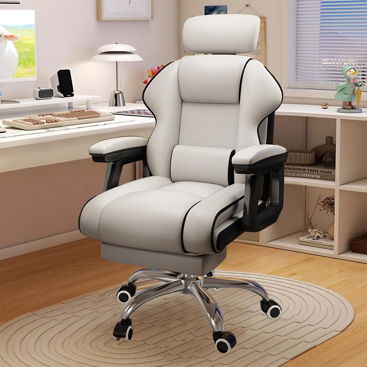 Executive Office Chair Reclining with Footrest Ergonomic Computer Desk with Lumbar Support Big and Tall Home High Back Gaming Chair for Office Home Study