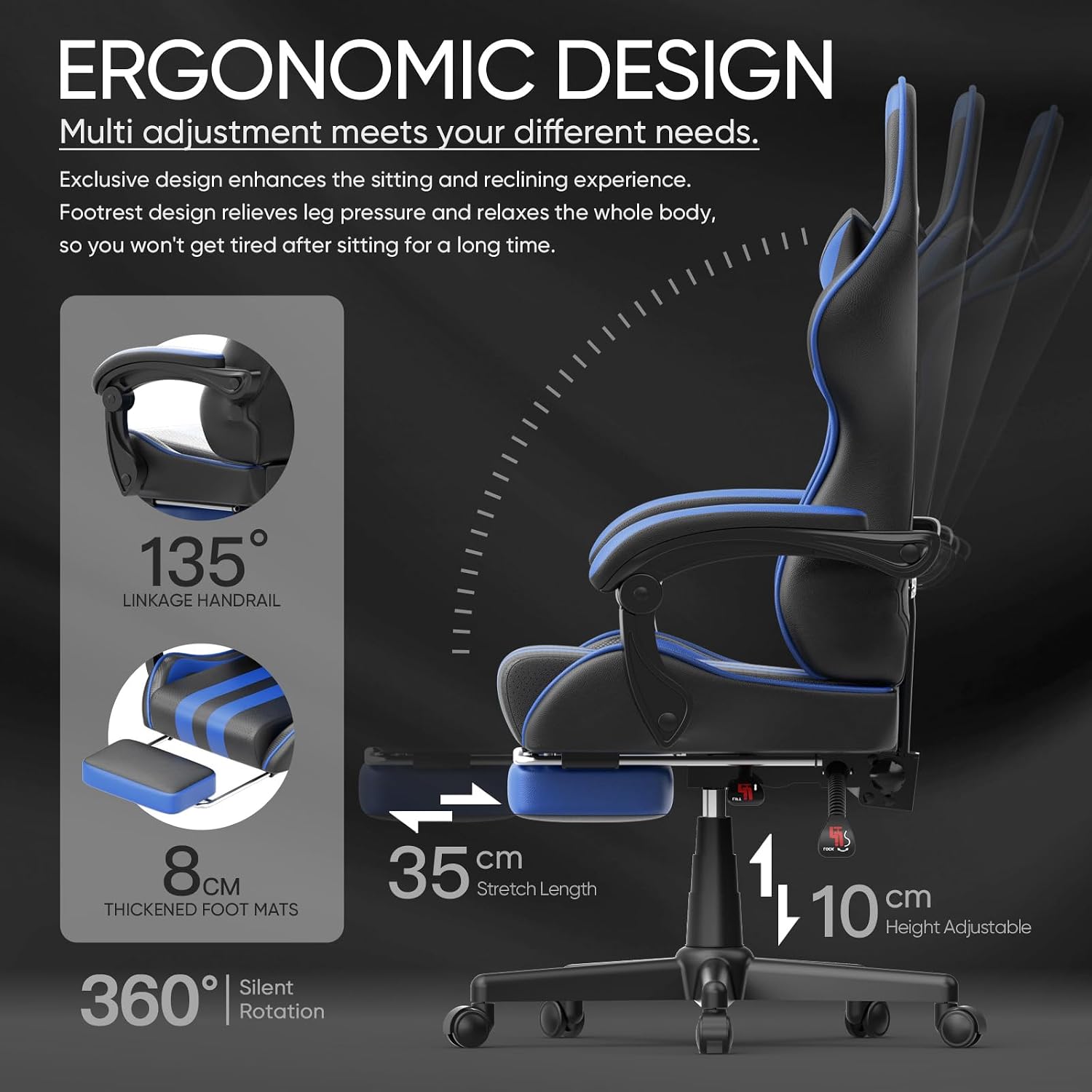 Ferghana Ergonomic Gaming Chair with Footrest, Reclining PC Gamer Chair, Adjustable Video Game Chair r for Adults Teens, Comfortable Computer Office Chair for Gaming Live Streaming Office Desk