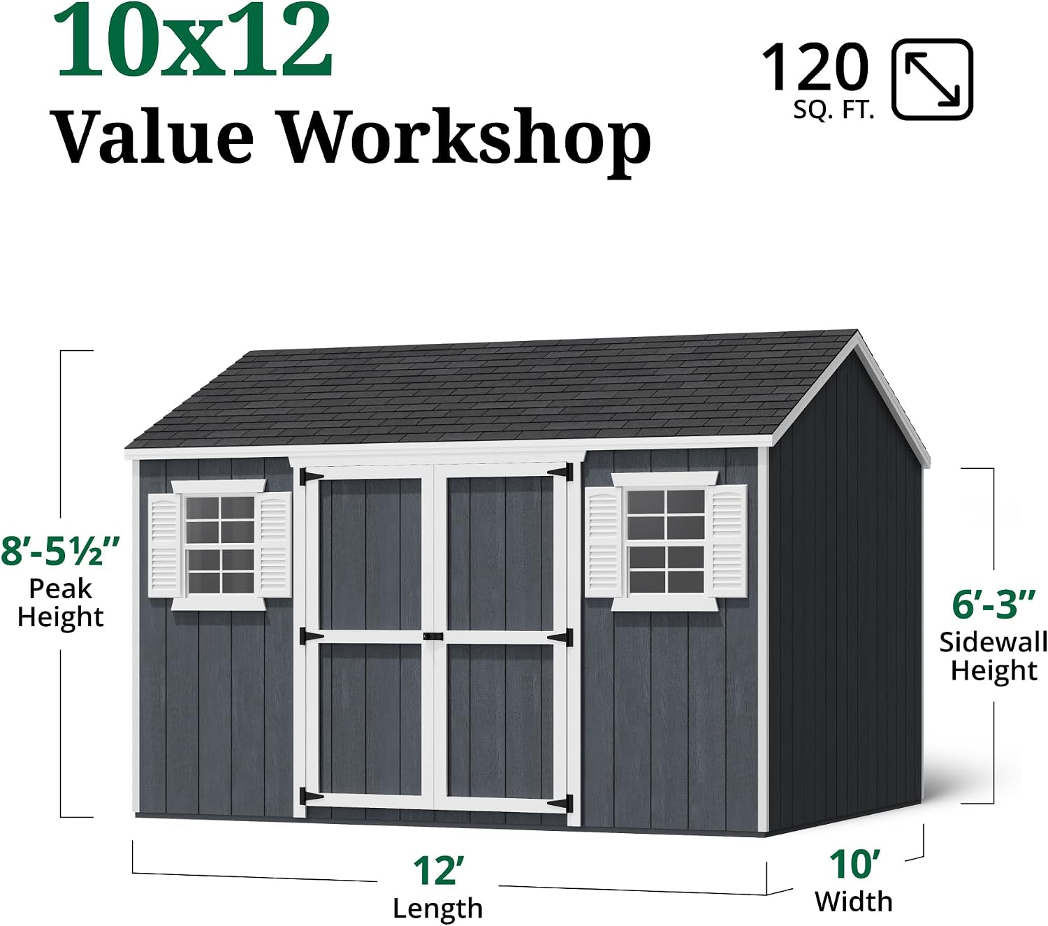Little Cottage Co. 10x12 Value Workshop Shed with Operable Windows and Floor, Outdoor Wood Storage Do-It-Yourself Precut Kit