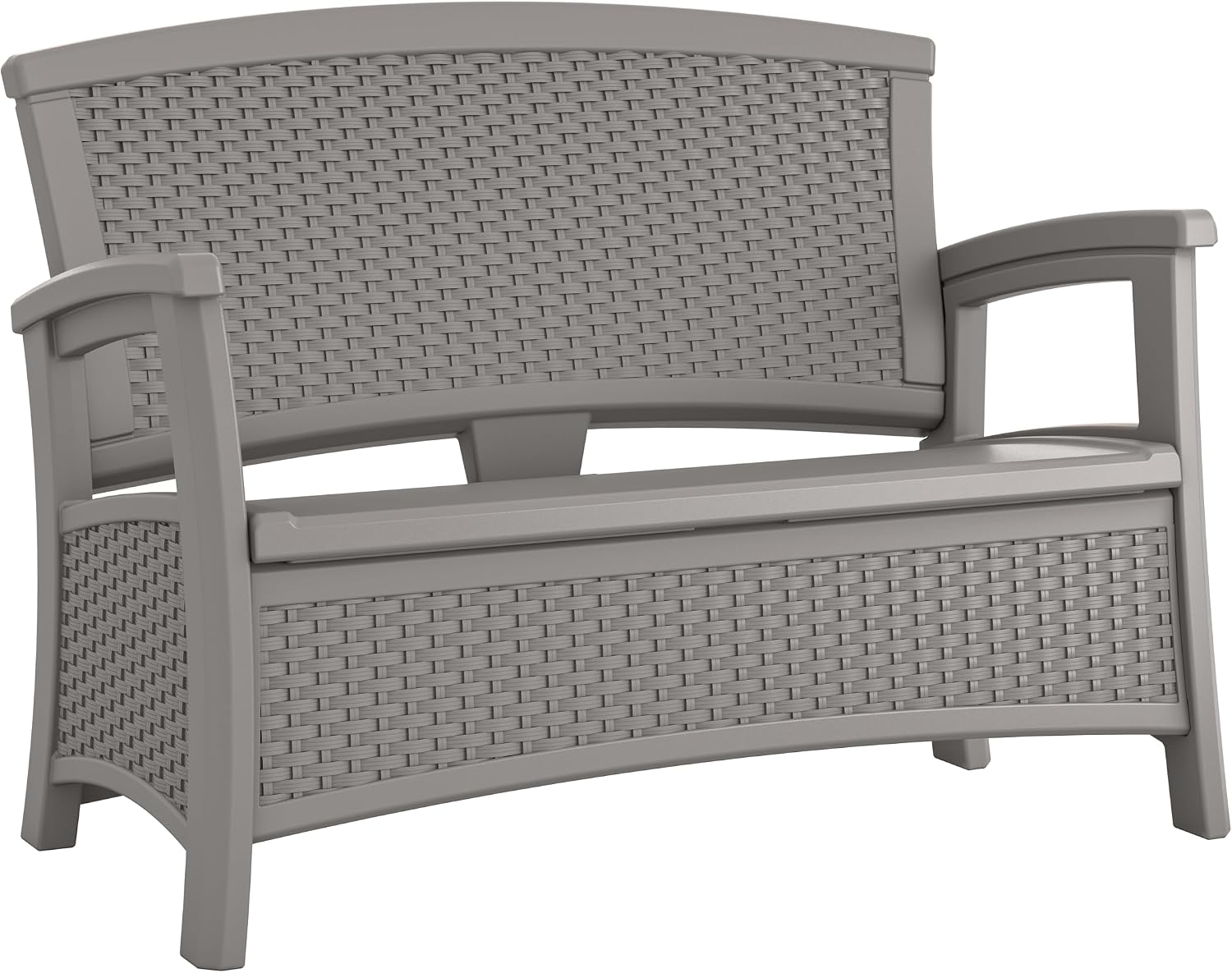 Suncast Outdoor Wicker Love Seat with 23-Gallon Storage, Comfortable Seating for Two, Ergonomic Back Support, All-Weather Furniture for Patio, Deck, and Garden, Gray, Made in The USA