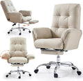EMIAH Office Chair with Foot Rest Criss Cross Chair with Wheels and Flip-up Arms Reclining Desk Chair Comfy Wide Seat PU Leather Rolling Computer Home Office Chair (Beige)