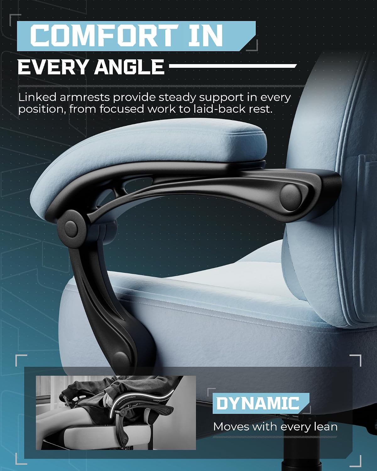 GTPLAYER Gaming Chairs for Adult - Ergonomic Big & Tall Gaming Seat with Footrest & Lumbar Support, Comfortable Office Chair 90-155° Reclining - Heavy Duty Wide Computer Seat, Blue