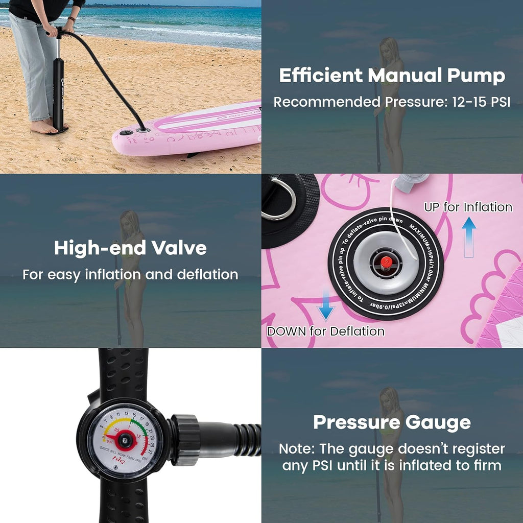 KOTEK 10FT/11FT Inflatable Paddle Board, SUP Paddleboard with Hand Pump, Safety Leash, Repair Kit, Carry Bag, Non-Slip EVA Deck, Stand Up Paddle Board for Youth & Adults