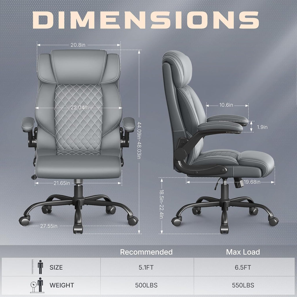 Office Chair-Executive High Back Breathable Comfy Desk Chair with Flip-up Armrests Lumbar Support-Ergonomic Leather Rolling Swivel Chair with Rock Function for Working,2 Pack