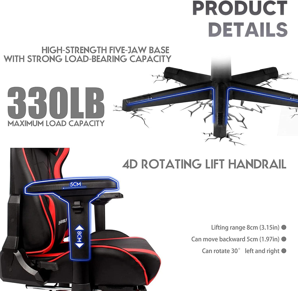 Ergonomic Massage Gaming Chair with Speakers and RGB Lights, PU Leather Computer Office Chair with Footrest, High Back Recliner Chair 360° Swivel Height Adjustment Music Video Game Chair,Black
