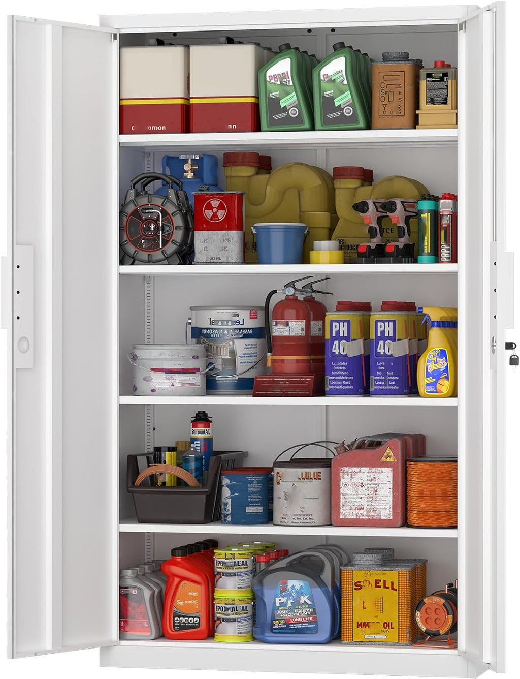 GREATMEET Metal Garage Storage Cabinets, 72' Tall Locking Cabinets with Doors and Shelves, Utility Cabinet with Lock for Garage, Home, White