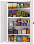 GREATMEET Metal Garage Storage Cabinets, 72' Tall Locking Cabinets with Doors and Shelves, Utility Cabinet with Lock for Garage, Home, White