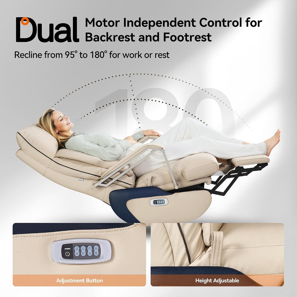OKUP® M80A Dual Motor Electric Executive Office Chair with Heat Massage Ventilation, Comfortable Reclining Office Chair Wide Seat, Ergonomic Leather Home Office Desk Chair (Beige,Multi-Functionality)