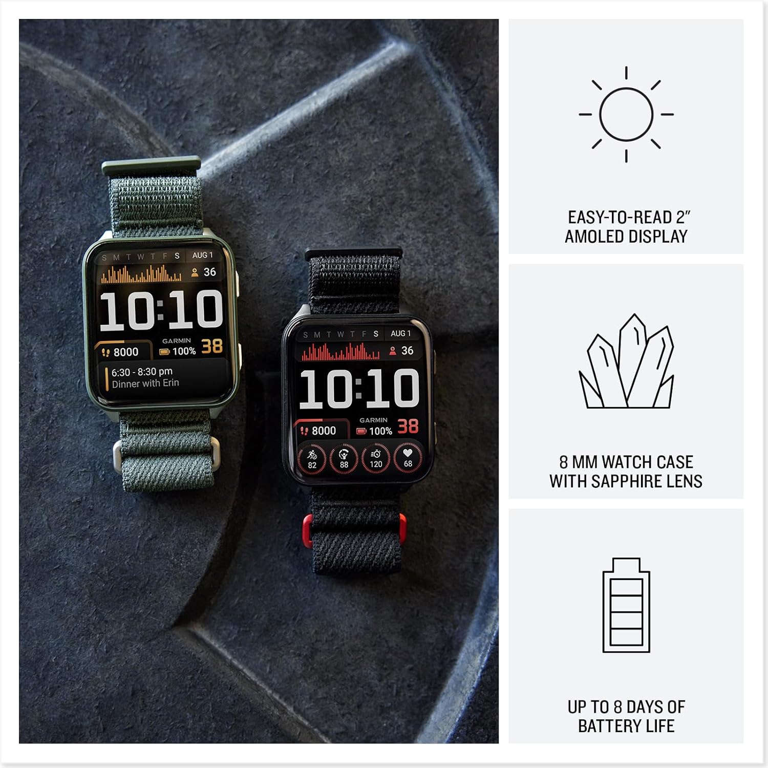 Garmin Venu X1, Thin and Lightweight GPS Smartwatch, 2 inch AMOLED Display, Advanced Health and Fitness Features, Black with Slate Titanium Caseback Bundle with Accessories