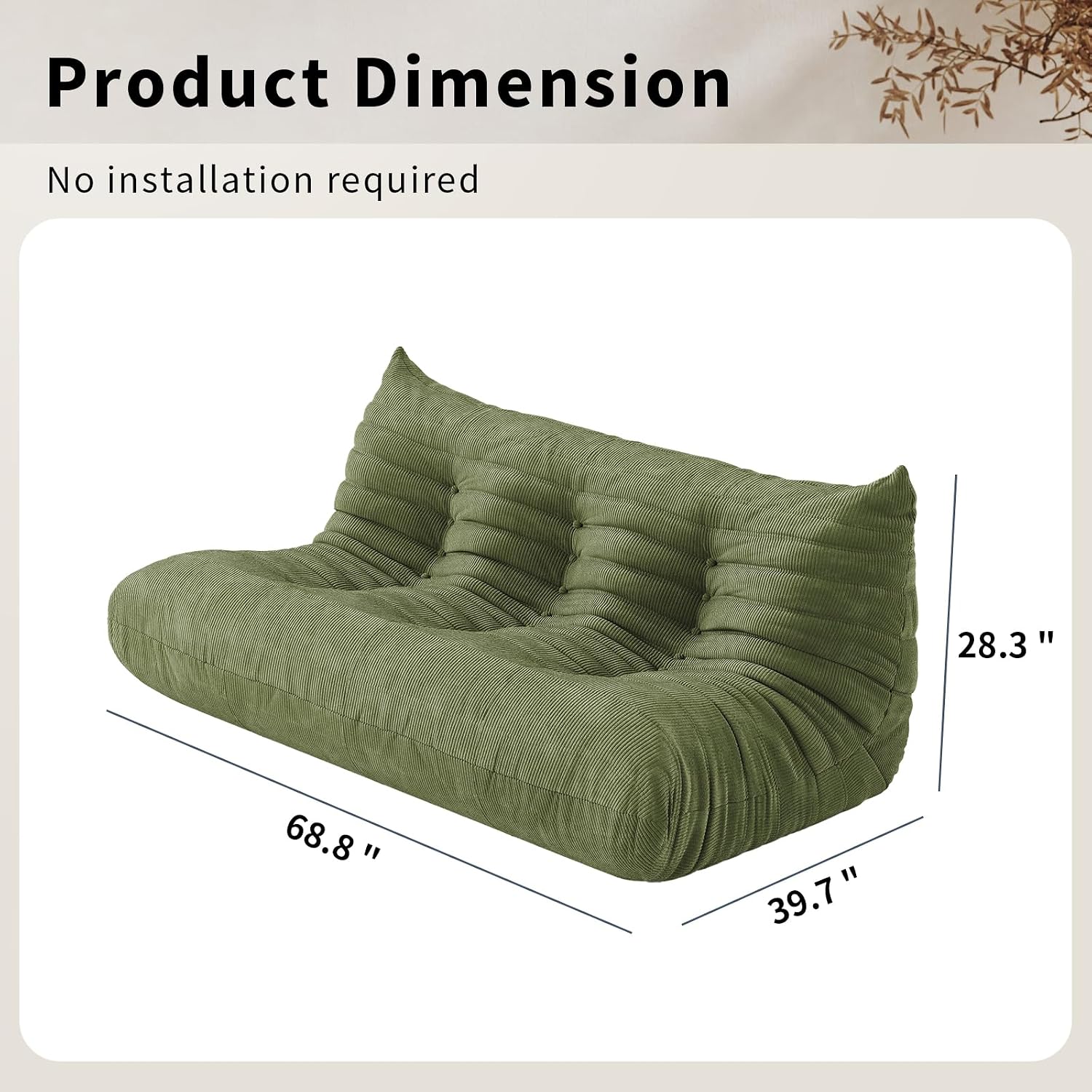 Bean Bag Chair for Adults Fireside 3 Seater Sofa Floor Lazy Couches with Ergonomic Design Corduroy Cozy Memory Foam Lounger Couch for Dorm, Apartment and Gaming Venue,Olive Green