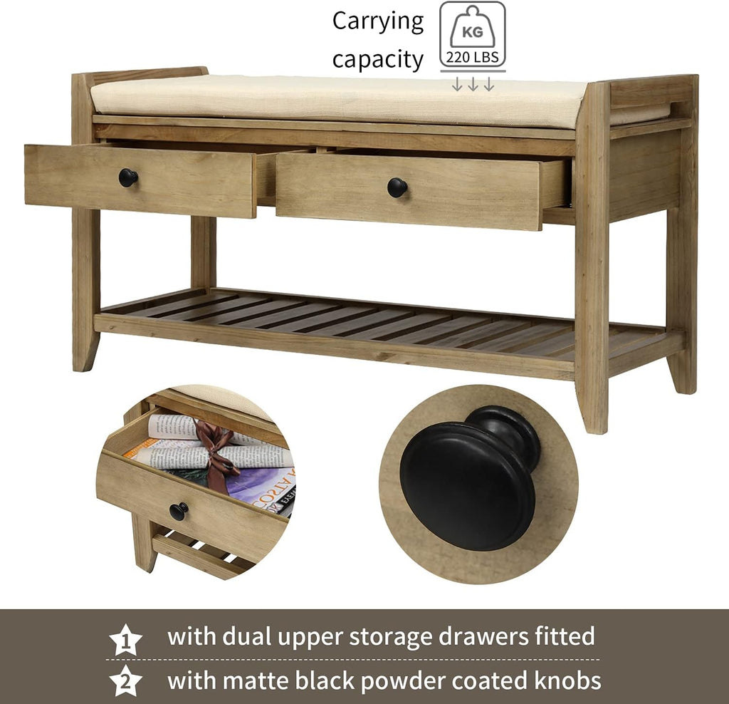 Harper & Bright Designs TREXM Shoe Rack with Cushioned Seat and Drawers, Multipurpose Entryway Storage Bench (Gray Wash)