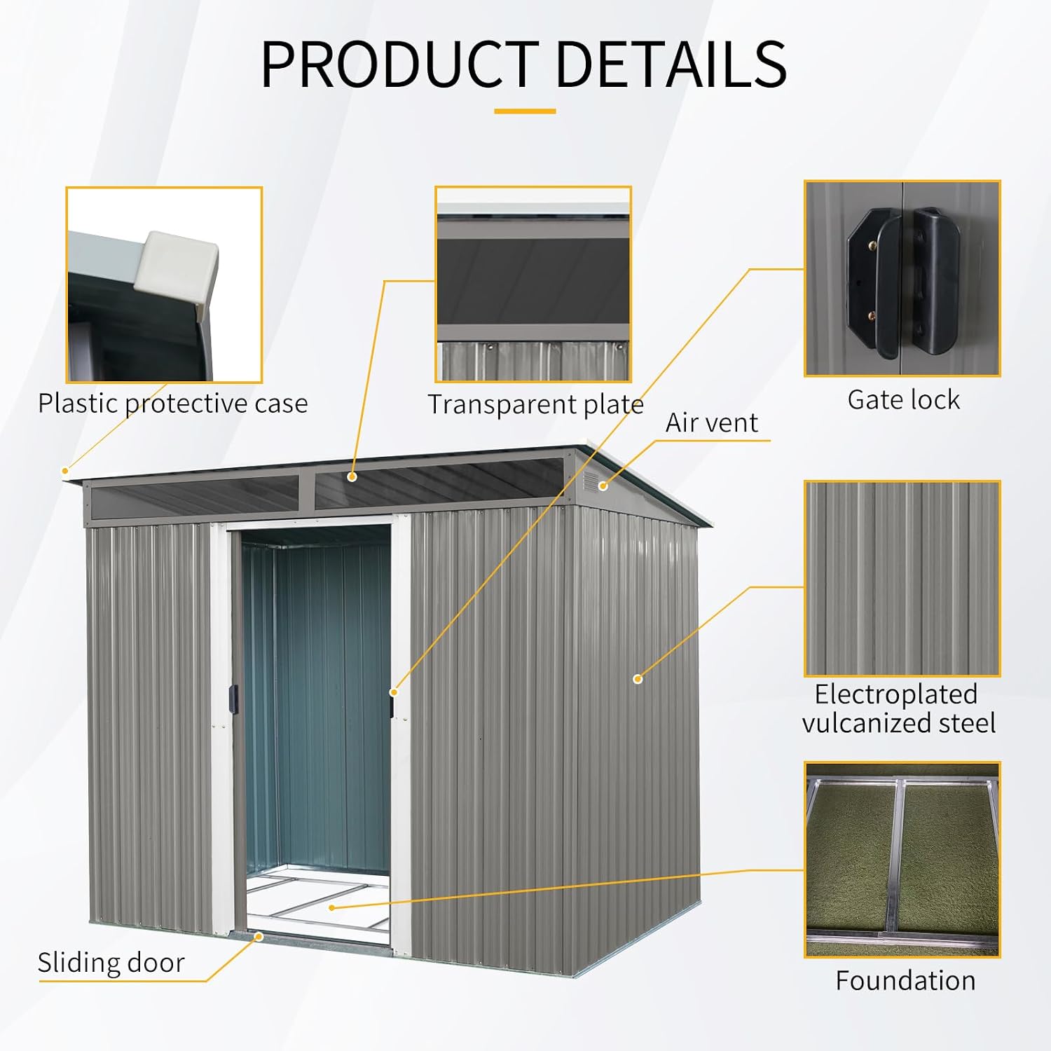 JT 8X6FT Outdoor Storage Shed, Galvanized Metal Garden Shed with Window and Metal Foundation, Tool Storage Shed for Patio Lawn Backyard (Gray- 8ft x 6ft)