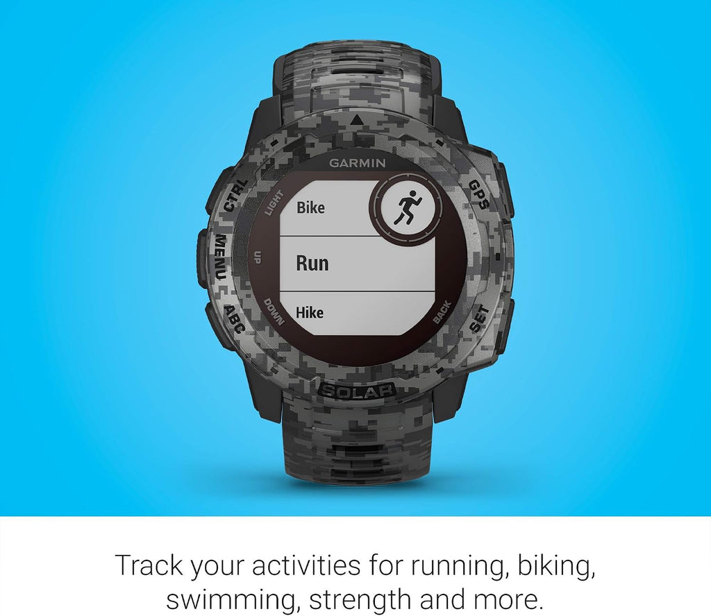 Garmin Instinct Solar, Solar-Powered Rugged Outdoor Smartwatch, Built-in Sports Apps and Health Monitoring, Graphite Camo (Renewed)