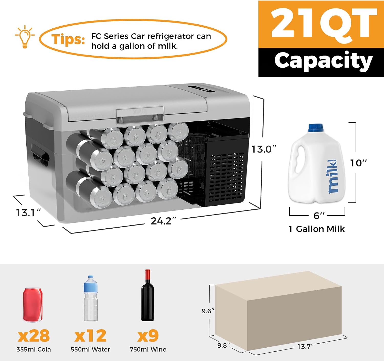 Setpower FC20 Portable 12v Refrigerator, -4℉-68℉ Fast Cooling Car Refrigerator, 20L/21Qt Car Fridge Portable Freezer with 12/24V DC and 110/240V AC, Electric Cooler (Black,1-year warranty)