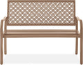Best Choice Products Outdoor Bench 2-Person Metal Steel Benches Furniture for Garden, Patio, Porch, Entryway w/Geometric Backrest, 790lb Capacity - Taupe