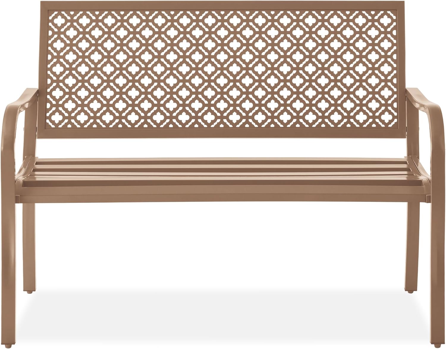 Best Choice Products Outdoor Bench 2-Person Metal Steel Benches Furniture for Garden, Patio, Porch, Entryway w/Geometric Backrest, 790lb Capacity - Taupe