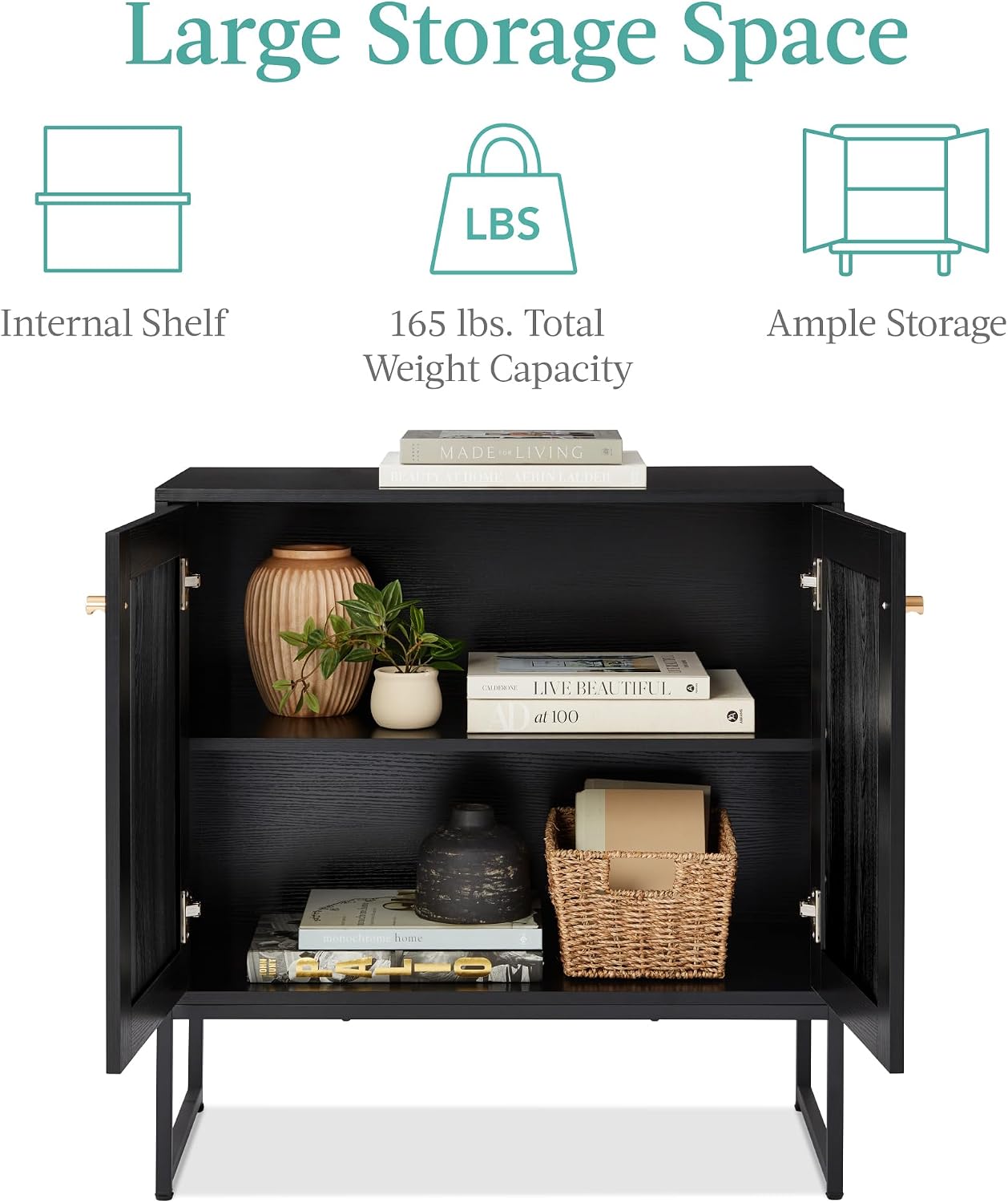 Best Choice Products 2-Door Rattan Storage Cabinet, Accent Furniture, Multifunctional Cupboard for Living Room, Hallway, Kitchen, Sideboard, Buffet Table w/Non-Scratch Foot Pads - Black