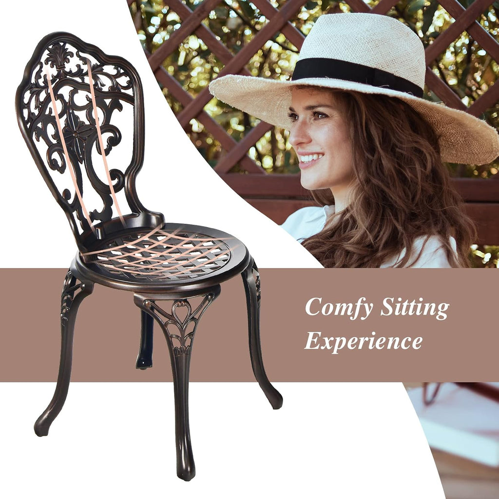 HAPPYGRILL 3-Piece Patio Bistro Set, All-Weather Cast Aluminum Table and Chairs, Outdoor Patio Table and Chairs Furniture for Porch Garden Poolside Backyard