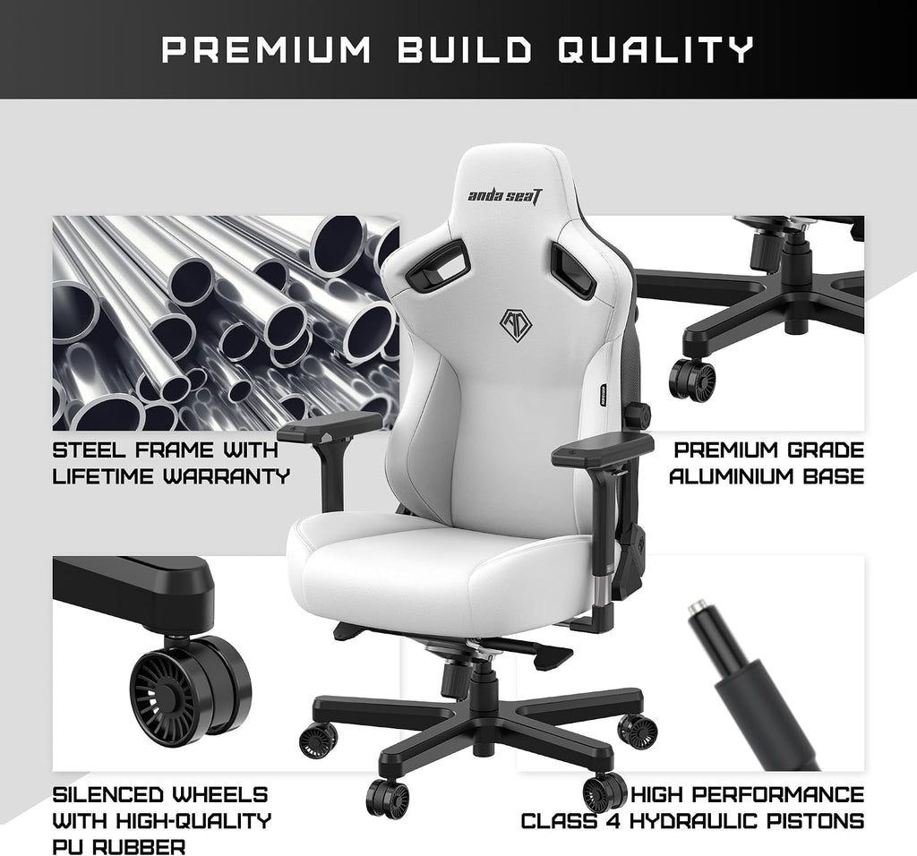 Anda Seat Kaiser 3 Large Gaming Chair for Adults - Ergonomic White PVC Leather Gaming Seat with Lumbar Support, Comfortable Office Chair with Neck Support - Heavy Duty Wide Computer Seat