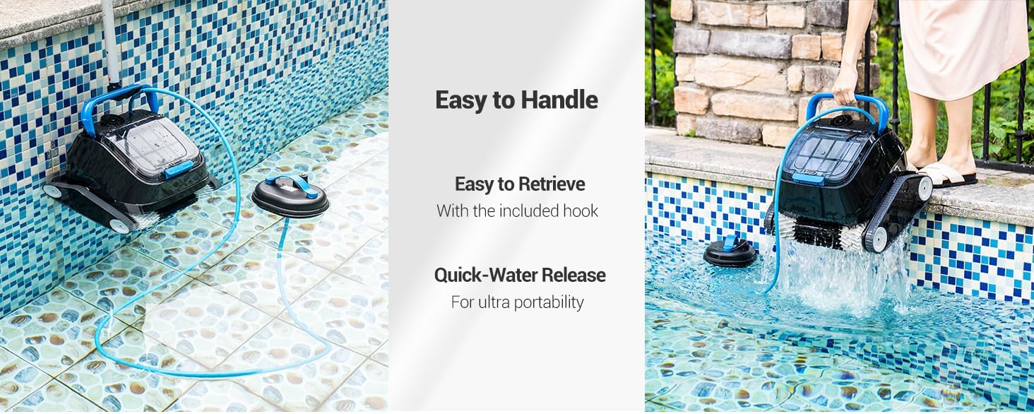 8streme Black Pearl Ultra Robotic Pool Cleaner – Battery-Powered Inground Vacuum for Pools Up to 10 Ft Deep – Wall Climber – 150 Min Runtime – 7 Quart Top Load Filter – 2-Year Warranty