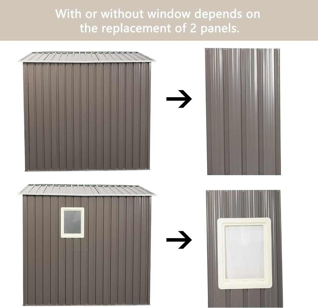 JT 6.4X4FT Outdoor Storage Shed with Metal Foundation, Sliding Doors and Window,Waterproof Tool Storage Shed for Patio Lawn Backyard (Gray-with The Window-6.4ftx4ft)