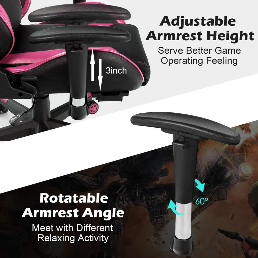 Goplus Massage Gaming Chair, Reclining Backrest, Handrails and Seat Height Adjustment Racing Computer Office Chair, High Back Ergonomic PU Leather Swivel PC Game Chair with Footrest