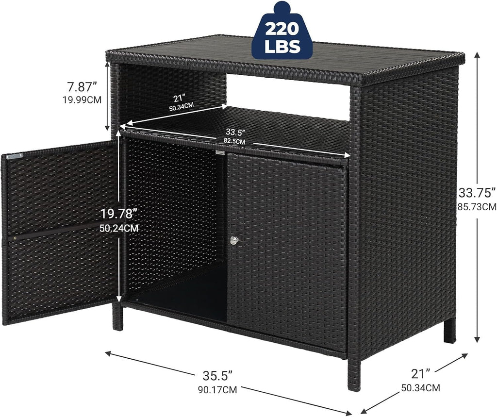 Grand patio Wicker Storage Cabinet Outdoor Wicker Sideboard Waterproof Buffet Cabinet for Garden Kitchen Pool Dark Brown