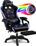 Gaming Chair with LED Lights and Speakers, Music Video Chair for Adults with Massage and Footrest, Ergonomic Chair with Headrest and Lumbar Support, Maximum Load 150KG. (All Black)