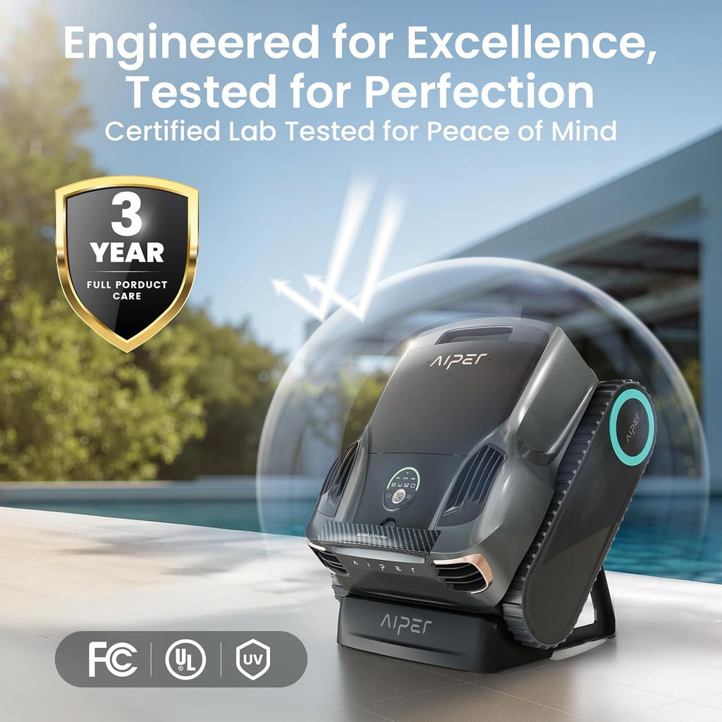 Aiper Scuba X1 Pro Max Pool Robot Vacuum & Robotic Pool Skimmer with 8,500 GPH Suction, Pool Mapping, 3μm Ultra-fine Filtration, Smart Surface Parking, for All Inground Pools, Grey (Renewed)
