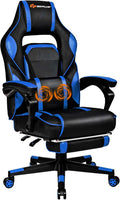 Goplus Massage Gaming Chair, Reclining Backrest, Seat Height Adjustment Racing Computer Office Chair with Footrest, Ergonomic High Back PU Swivel Game Chair (Blue)