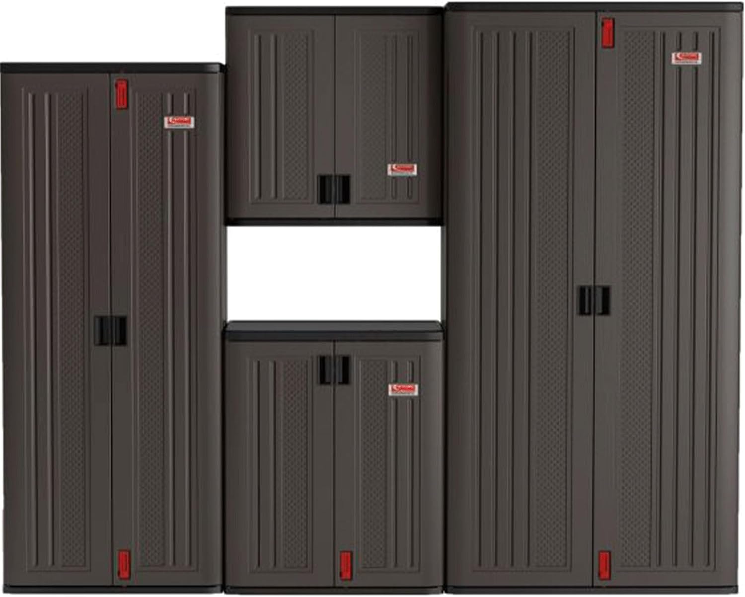 Suncast Commercial 4 Shelf Mega Tall Storage Cabinet, Lockable Garage Utility Shelving Unit, Heavy Duty Plastic Resin Organizer, Gray