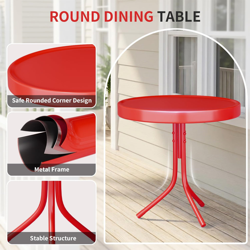 3 Piece Bistro Set, Anti-Rust Table and Chairs Set of 2, Waterproof Retro Metal Chairs for Outdoor Indoor/Porch/Lawn/Balcony（Red）