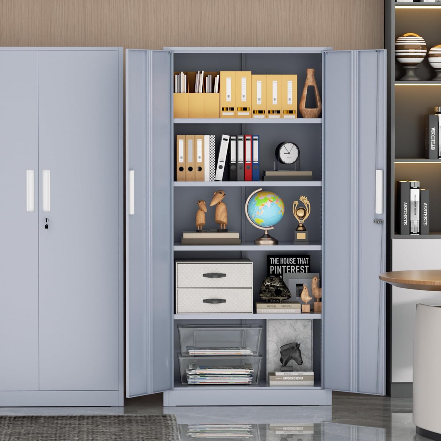 Incbruce 72' Metal Storage Cabinet, Locking Steel Storage Cabinet with 2 Doors and 4 Adjustable Shelves, Tall Lockable Tool for Garage, Home, Office (Cement Grey)