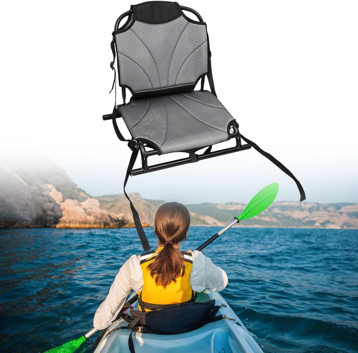 kowaku Folding Kayak Seat Sitting Pad with Back Support Premium Fishing Seat Outdoor Chair for Travel Inflatable Paddle Board