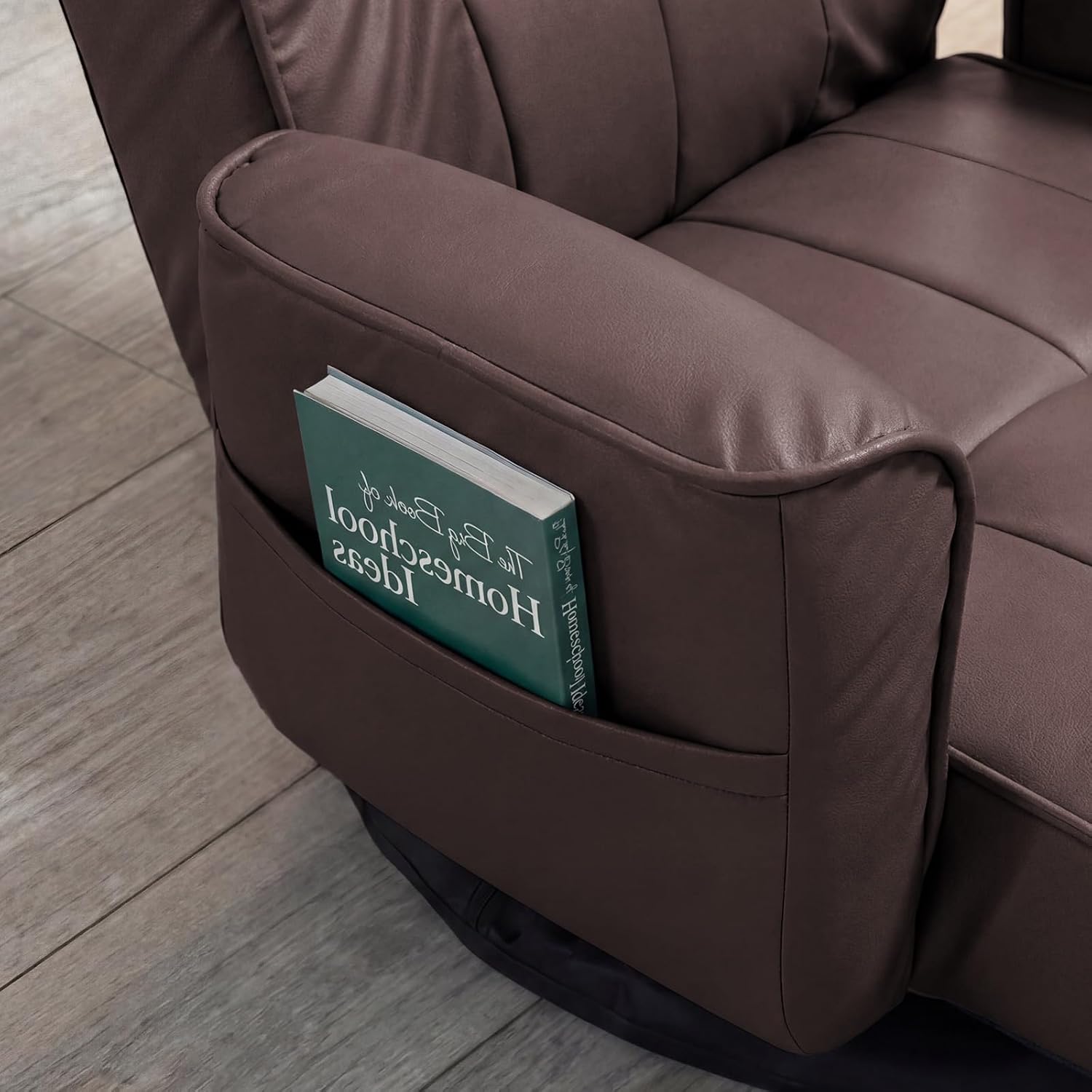 360° Swivel Floor Chair with Armrests, 14-Position Adjustable Floor Lounger for Adults, Folding Padded Floor Seat with Backrest for Gaming, Reading & Living Room (Brown)