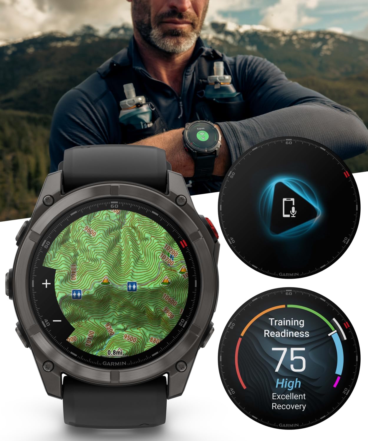Garmin Fenix 8 Pro 51mm AMOLED Sapphire Premium Connected Multisport GPS Smartwatch, inReach Technology, Carbon Gray DLC Titanium w/Black Silicone Band with White Earbuds Bundle
