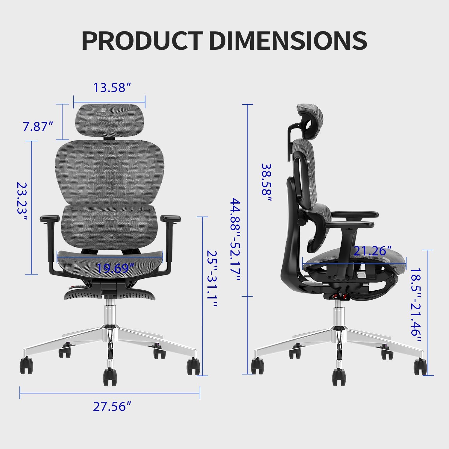 PatioMage Ergonomic Office Chair, Big and Tall Desk Chair with Adjustable Lumbar Support & Seat Depth, High Back Computer Chair, Swivel Mesh Chairs with Wheels for Home Office, Darkgrey