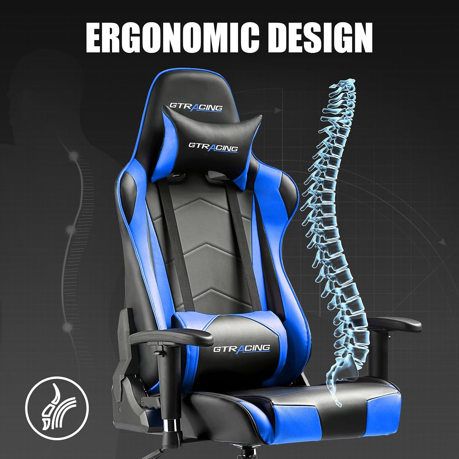 GTRACING Gaming Chair Racing Office Computer Ergonomic Video Game Chair Backrest and Seat Height Adjustable Swivel Recliner with Headrest and Lumbar Pillow Esports Chair (NavyBlue)
