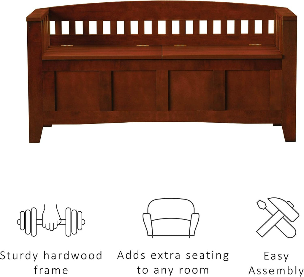 Linon Home Decor Storage Bench with Short Split Seat Storage, Walnut, 50 inchw x 17 inchd x 25.25 inchh.