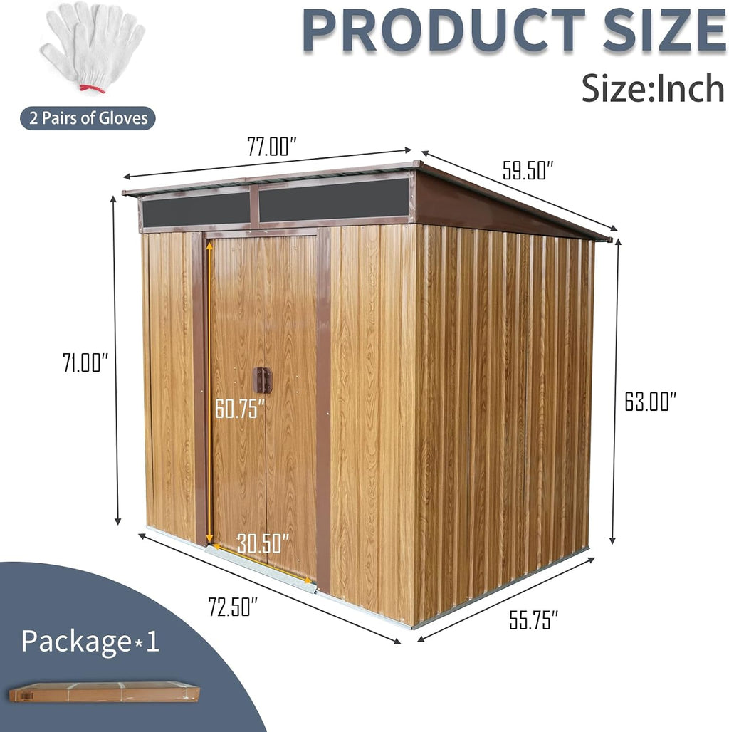 JT 6X4.5FT Outdoor Storage Shed, Galvanized Metal Garden Shed with Window and Metal Foundation, Tool Storage Shed for Patio Lawn Backyard (Coffee-6ft x 4.5ft)