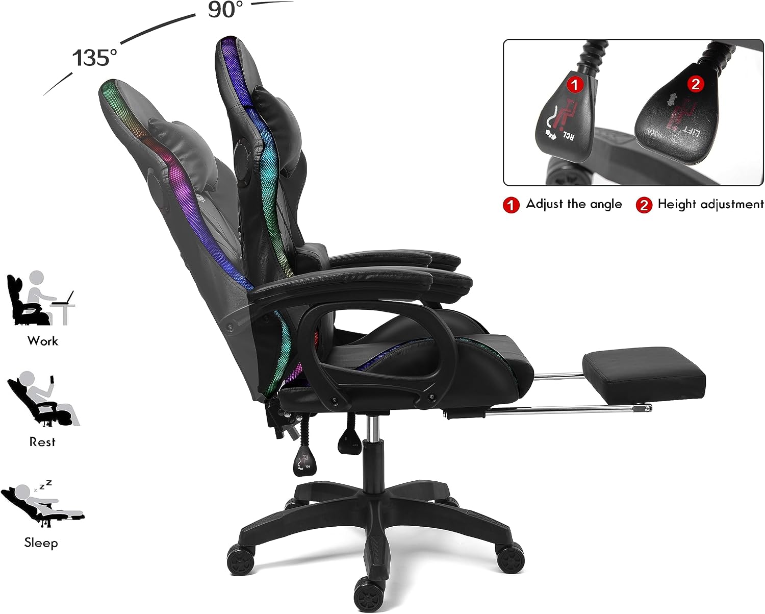 RGB Gaming Chair with Massage, Footrest and Dual Speakers, Racing Computer Chair with Lumbar Support and Headrest, for Adults, Teens and Kids, Enhance Gaming Experience!