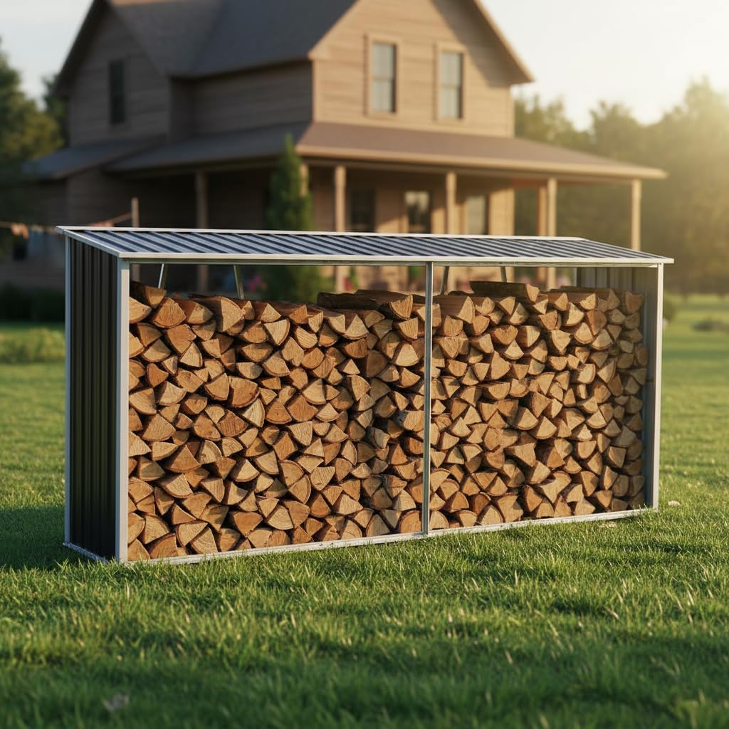 Outdoor Firewood Racks 129.9', Firewood Storage Shed, Wood Sheds, Firewood Shelter, Log Holder with Roof