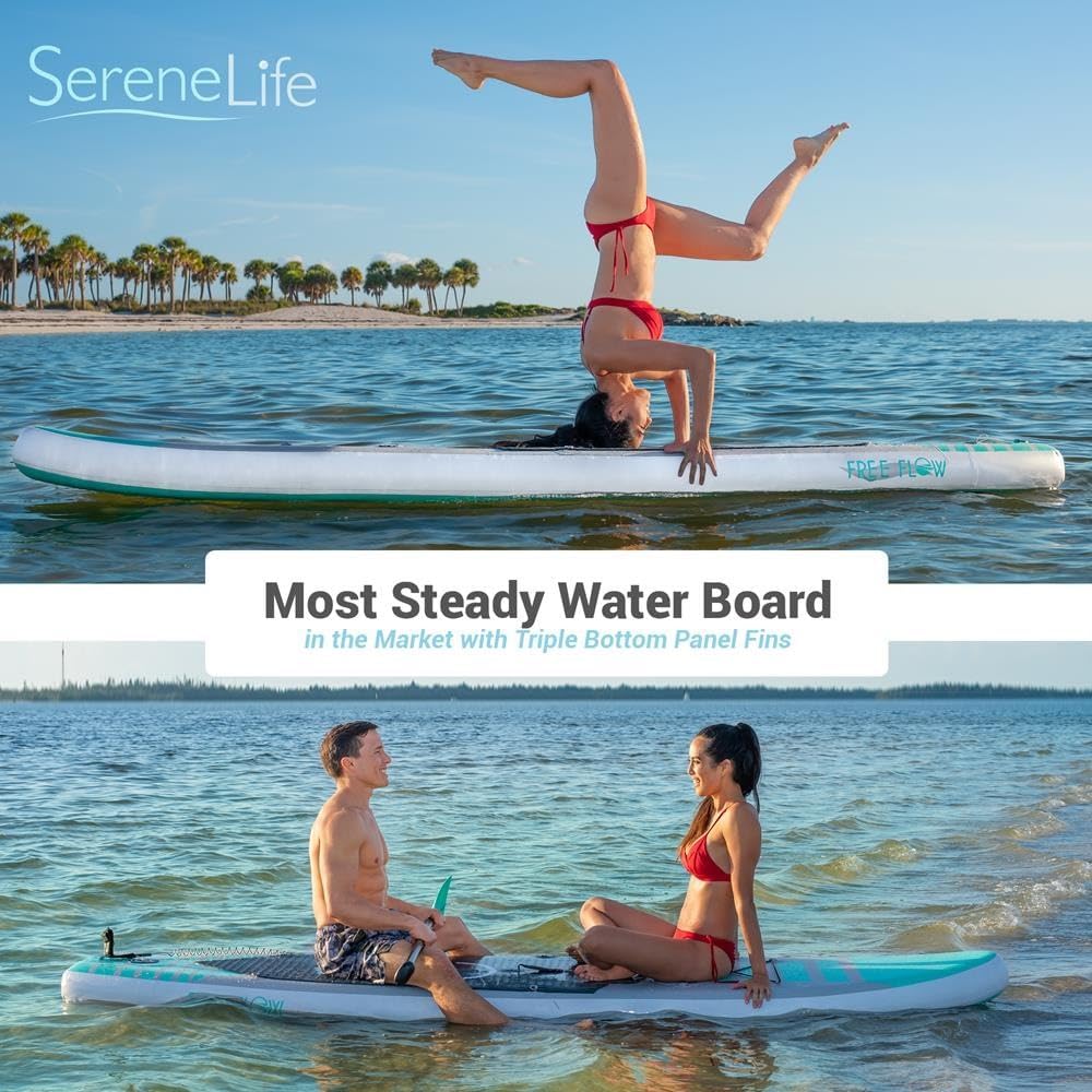 SereneLife Inflatable Stand Up Paddle Board and Detachable Seat - SUP Paddleboard Set for Adults and Youth, 32' Wide Design with Non-Slip EVA Deck Pad and Marine-Grade Materials, 350 lbs Capacity